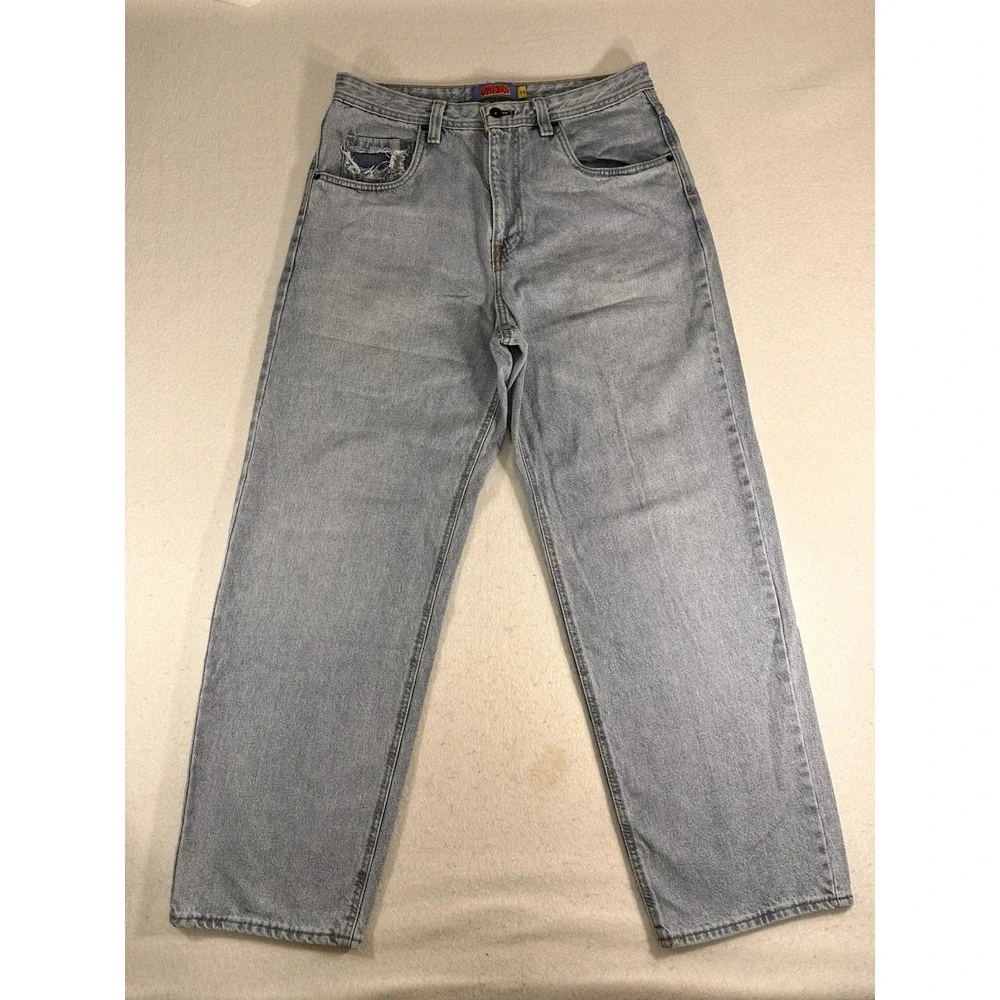 Empyre Men's Straight Jeans Blue Light Wash Denim Cotton 5-Pocket Logo Mid Rise